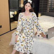 批发M-5XL睡衣女冬季新款法兰绒印花睡裙宽松加肥大码220斤可穿家居服