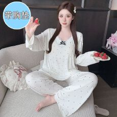 M-5XL睡衣女秋季莫代尔长袖宽松大码220斤可穿家居服 有双裤袋