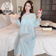 批发M-5XL云朵棉睡衣女<b class='q'>睡裙</b>甜美<b class='q'>公主</b>风带固定胸垫宽松加肥220斤家居服