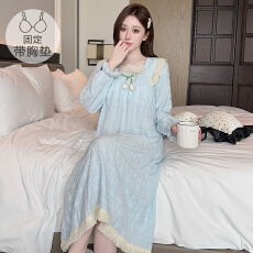 批发M-5XL云朵棉睡衣女<b class='q'>睡裙</b>甜美<b class='q'>公主</b>风带固定胸垫宽松加肥220斤家居服