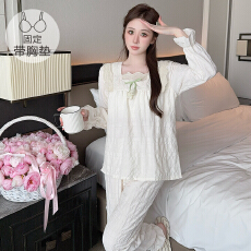 批发M-5XL云朵棉睡衣女<b class='q'>睡裙</b>甜美<b class='q'>公主</b>风带固定胸垫宽松加肥220斤家居服