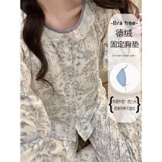 批发带固定胸垫睡衣女秋冬季新款德绒开衫长袖套装韩版宽松休闲家居服