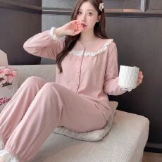 批发M-5XL 羊绒睡衣女秋冬开衫甜美长袖长裤加<b class='q'>大码</b>220斤家居服套装