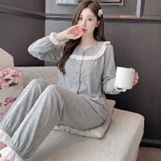 批发M-5XL 羊绒睡衣女秋冬开衫甜美长袖长裤加<b class='q'>大码</b>220斤家居服套装