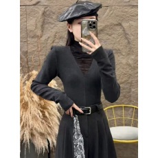 批发网纱拼接加绒磨毛长袖T恤