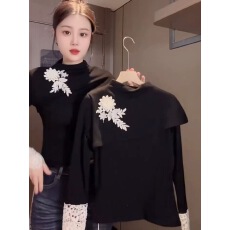 批发众工<b class='q'>蕾丝</b>拼接T恤上衣花朵<b class='q'>刺绣</b>打底衫