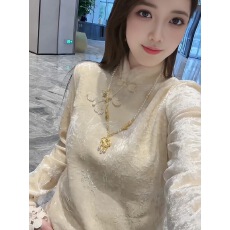 批发国风盘扣拼接蕾丝袖口打底衫内搭加绒上衣