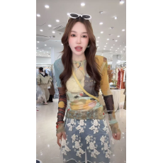 批发春季新款时髦个性晕染印花<b class='q'>网纱</b><b class='q'>上衣</b>