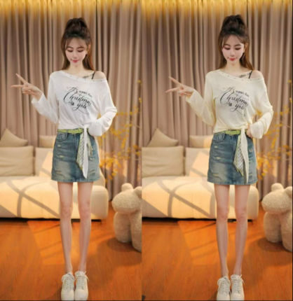 여름 새로운 한 부서 알파벳 프린트 긴팔 티셔츠 여성 루즈핏 캐주얼 보트넥 징 다용도 맨위