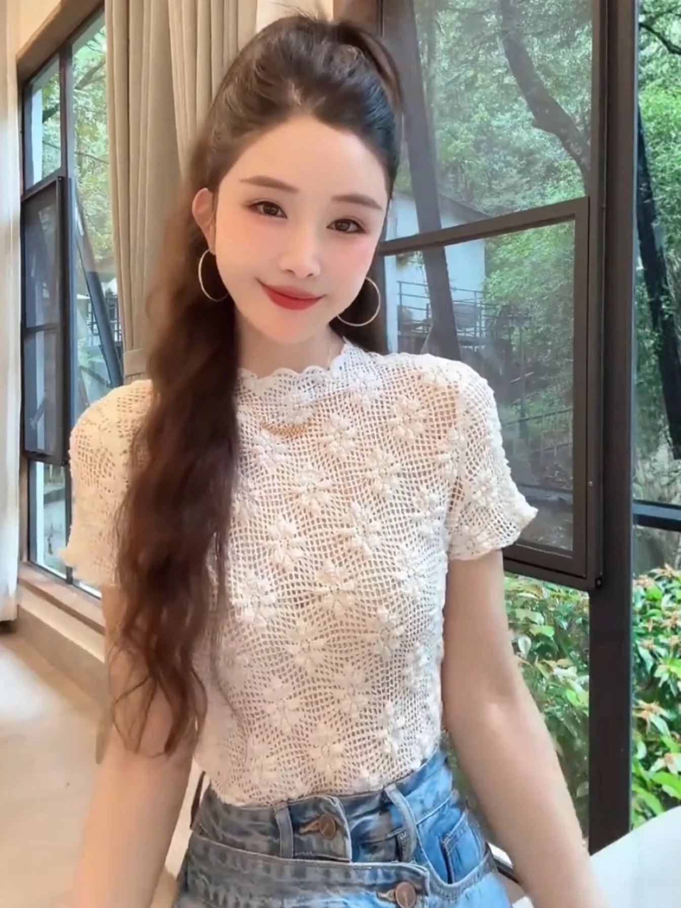 한국 스타일 패션 홀로우 아웃 자수 반팔 티셔츠 여성 외국 가스 Chic 레이스 작은 셔츠