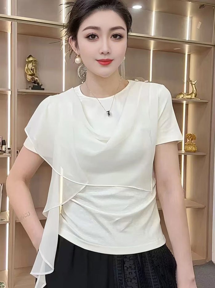 프랑스식 고유 한 아름다운 불규칙 리본 반팔 여성 셔츠 2026 여름 새로운 작은 대중 디자인 부드러운 맨위
