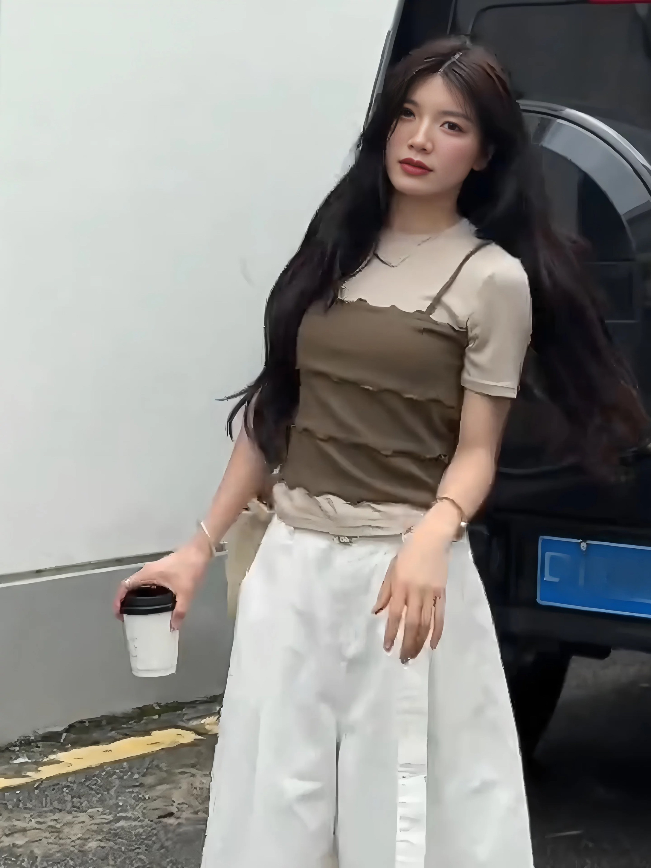 한 부서 라운드 넥 프릴 패치워크 페이크 레이어드 반팔 티셔츠 여성 다용도 반팔 맨위