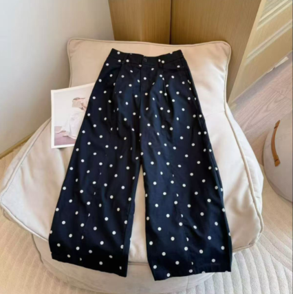 여름 허리밴드 도트 무늬 바지 외국 가스 루즈핏 와이드 레그 팬츠
