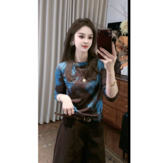 批发晕染风尚韩系水墨晕染撞色显瘦百搭长袖上衣