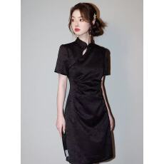 批发小个子旗袍2025新款少女年轻款上班可以穿着连衣裙<b class='q'>夏</b>季黑色新中式