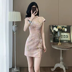 批发夏季新中式时尚绝美修身显瘦连衣裙女气质盘扣国风改良旗袍提花裙