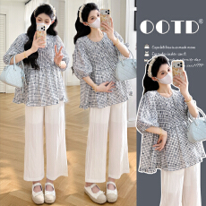 批发实拍2026夏季新款<b class='q'>孕妇</b><b class='q'>圆领</b>褶皱荷叶边泡泡袖宽松娃娃衫<b class='q'>上衣</b>