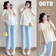 批发实拍2026新款孕妇法式甜美系带宽松<b class='q'>娃娃衫</b>上衣套装