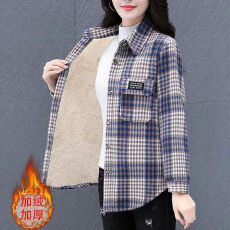 批发<b class='q'>中老年</b>女装秋冬款保暖长袖加绒衬衫女装新款洋气百搭经典格子开衫