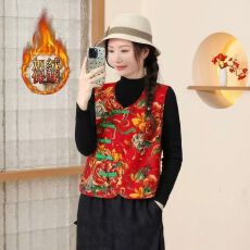 批发斜襟大花马甲加绒厚国风马夹年会打鼓秧歌广场舞坎肩<b class='q'>演出服</b>民族风