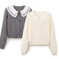 批发超好看漂亮温柔甜美翻领短款针织<b class='q'>开衫</b>毛衣<b class='q'>女</b>早春2026新款