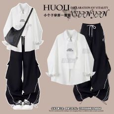 批发<b class='q'>春</b>季穿搭一整套女装2025新款大码宽松衬衫配背心休闲工装裤三件套