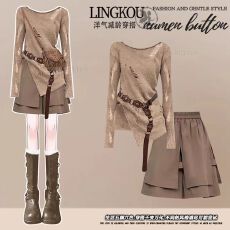 批发大码美拉德套装女<b class='q'>夏</b>纯欲镂空复古防晒上衣宽松减龄休闲短裤两件套