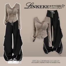 批发2025早秋一整套甜酷风穿搭韩系时髦上衣搭配<b class='q'>街头</b>风休闲阔腿裤套装