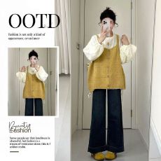 批发巨好看的早秋套装韩系温柔风减龄针织<b class='q'>背心</b>叠穿衬衫<b class='q'>牛仔</b>裤三件套女