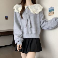 批发大码女装假两件韩系<b class='q'>甜美</b>娃娃领长袖卫衣秋季胖MM气质百搭显瘦上衣