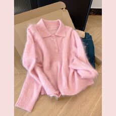 批发韩系<b class='q'>甜美</b>气质简约风纯色百搭毛衣女秋冬软糯减龄polo领针织衫上衣