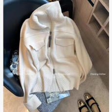 批发老钱风高级感立领针织开衫外套女装2025<b class='q'>冬</b>季复古休闲百搭气质毛衣