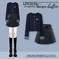 批发秋<b class='q'>冬</b>穿搭一整套女2025新款韩系减龄针织衫显瘦宽松百搭短裙两件套