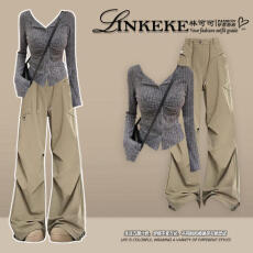 批发2025早秋一整套甜酷风穿搭韩系时髦上衣搭配<b class='q'>街头</b>风休闲阔腿裤套装