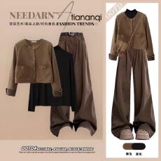 批发秋<b class='q'>冬</b>穿搭一整套女2025新款韩系宽松外套上衣显瘦气质牛仔裤三件套