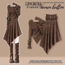 批发大码秋季复古套装女超漂亮减龄针织毛衣搭<b class='q'>不规则</b>显瘦<b class='q'>半身裙</b>两件套