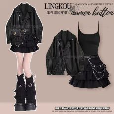 批发大码秋季高级感套装女甜酷风减龄外套吊带搭绝美<b class='q'>蓬蓬</b>蛋糕裙三件套