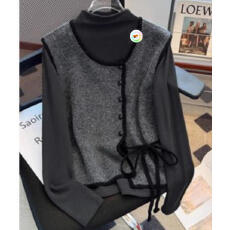 批发法式小香风针织马甲圆领<b class='q'>打底衫</b>两件套女秋季高级感不撞款长袖上衣