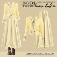 批发大码秋季学院风套装<b class='q'>女</b>软糯绝美洋气针织上衣搭阔腿休闲<b class='q'>裙裤</b>两件套