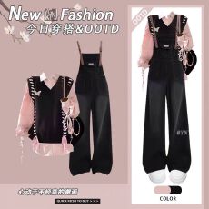 批发秋季多巴胺穿搭一整套装女2025新款洋气衬衫<b class='q'>马甲</b>显瘦背带裤三件套