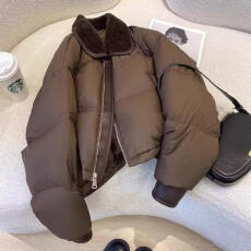 批发美式复古拼接翻领棉服女2025冬季气质休闲简约时尚短款面包服外套