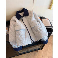 批发美式复古翻领菱格棉衣棉服女2025冬季设计感时尚气质百搭夹棉外套