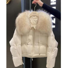 批发洋气时尚大毛领棉服短款外套女2025冬季保暖加厚设计感连帽面包服