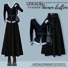 批发大码秋季高级感套装女韩系气质减龄针织衫搭高腰<b class='q'>显瘦</b>半身裙两件套