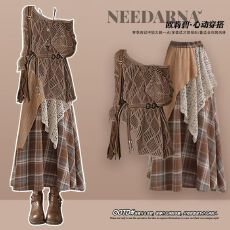 2025秋季套装一整套废土风波西米亚连衣裙子美拉德沙漠长裙两件套