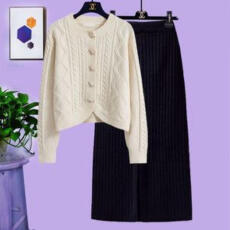 批发秋冬休闲套装女2025新款洋气设计感宽松毛衣气质显瘦半身裙两件套