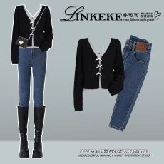 批发轻熟风早秋新款一整套通勤穿搭设计感气质<b class='q'>上衣</b>搭配韩版显瘦<b class='q'>牛仔</b>裤