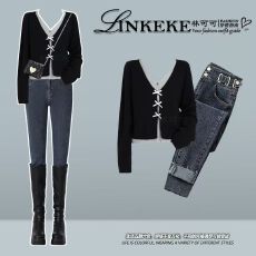 批发轻熟风早秋新款一整套通勤穿搭设计感气质<b class='q'>上衣</b>搭配韩版显瘦<b class='q'>牛仔</b>裤