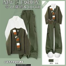 批发2025秋季新款套<b class='q'>装</b>韩系慵懒针织毛衣内搭<b class='q'>衬衫</b>高腰宽松工<b class='q'>装</b><b class='q'>裤</b>三件套