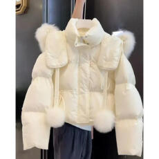 批发小香风致白色毛领连帽棉服女保暖冬季高级感精新款超好看<b class='q'>甜美</b>外套